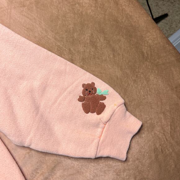 Vintage 80s Hanes Teddy Bear Heart Crewneck Sweatshirt Pink Textured Print Bows - Picture 8 of 10